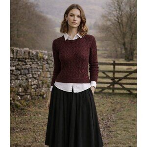 Sandro Paris Womens Sweater Sz Medium FR 2 Red Black Cable Knit Wool Cashmere